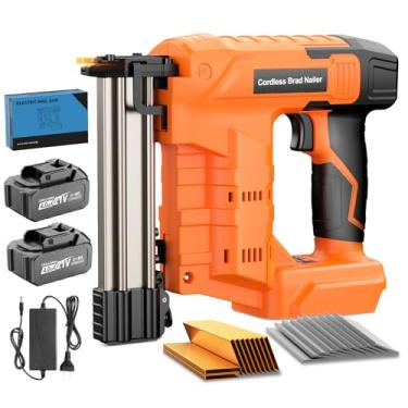 Imagem de Pistola de pregos sem fio com bateria 4,0Ah × 2, pregador Brad 2 em 1 18 GA, 1600 peças de pregos e grampos, 2 modos de disparo, pistola de grampo elétrica para marcenaria, reparos domésticos e faça
