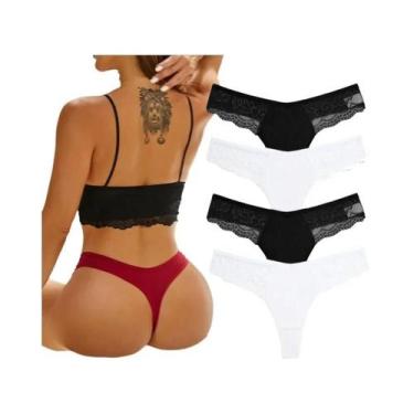 Imagem de Calcinhas De Renda De Algodão Femininas 4PCS, Tanga Sexy, Lingerie, Ta