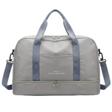 Imagem de Bolsa de Viagem com Compartimento para Sapatos, Cinza e Rosa, Alça Transversal, Mala Esportiva para Academia e Viagens (Cinza e Azul)