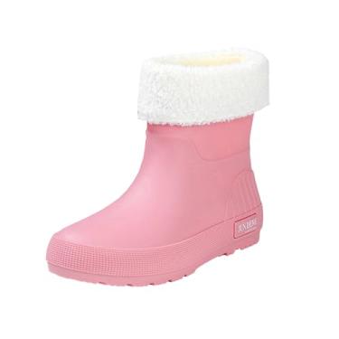 Imagem de Botas de chuva femininas de cano curto com capas removíveis, à prova d'água, confortável, salto que aumenta a altura para outono e inverno 35, rosa, 35
