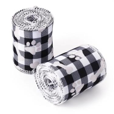 Imagem de KISSITTY 2 rolos de fitas de poliéster com estampa de osso de pata de cachorro bonito animal de estimação temático artesanato fitas decorativas para arcos de cabelo, fazer embrulho de flores