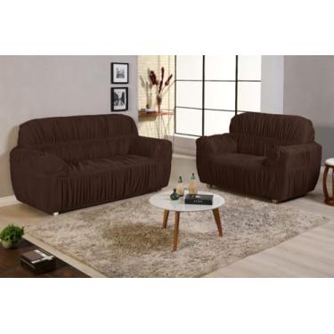 Imagem de capa de sofa 3 e 2 lugares padrao 21 elasticos super ajustavel qualidade premium (MARROM)