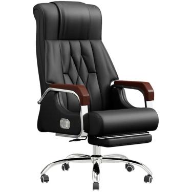 Imagem de Cadeira Executiva Cadeira Gerencial De Couro De Primeira Camada, Cadeira De Escritório Executivo Reclinável 90°-135°, Cadeira De Computador Giratória Com Elevador Ergonômi, Black Color, 60*110-125cm