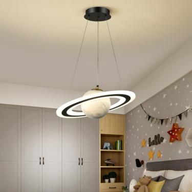 Imagem de Luz Pendente Led Para Crianças Planeta Azul Regulável Planetas De Vidro Modernos Luz Pendente Com Halo Meninas Meninos Quarto Pendurado Lâmpada Altura Ajustável Lustre Modern, Tricolor Dimming, Type C