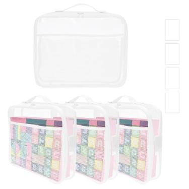 Imagem de Pacote com 4 sacos de armazenamento para brinquedos, organizador de PVC transparente com zíper, grandes sacos reutilizáveis à prova d'água com etiqueta de nome, bolso manual, organizadores de