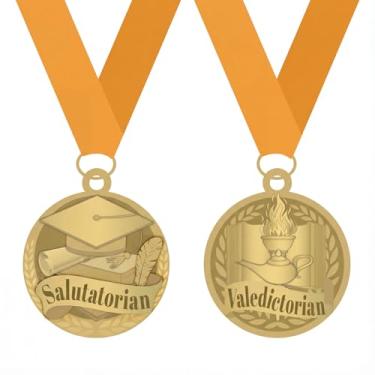 Imagem de Kenning 2 pçs Medalha de Prêmio Valedictorian Salutatorian Graduação em Fita Dourada de Gorgorão para Estudantes Graduação Educação Escolar Acadêmicos Celebração Reconhecimento Artigos de Festa