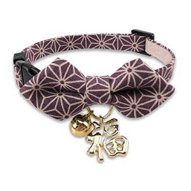 Imagem de Coleira de gato com laço PetSoKoo com sino. Gravata borboleta de diamante exclusiva com pingente de bênção. Segurança removível, macio, durávelPetSoKoo Medium (8-12 inch,20-31cm) roxo