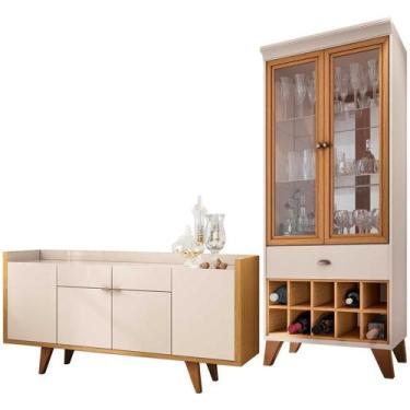 Imagem de Kit Aparador 04 Portas Havana Com Cristaleira Luma B01 Off White Cinam