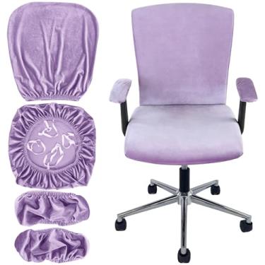 Imagem de VZLQZJMKY Conjunto de 4 capas de cadeira de escritório, capa para cadeira de computador, capa para cadeira de mesa com 4 tiras elásticas antiderrapantes, apoios de braço, almofadas de apoio de braço