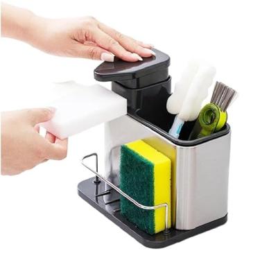 Imagem de Porta Detergente Dispenser Sabão Liquido Esponja Bucha Inox