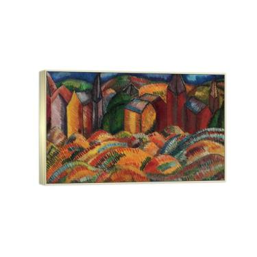 Imagem de BMZFYBS Impressão em tela de paisagem pronta para pendurar - pintura de arte de parede famosa - casas vermelhas - decoração de casa moderna imagem moldura prata 30 x 50 cm 12 x 20 pol