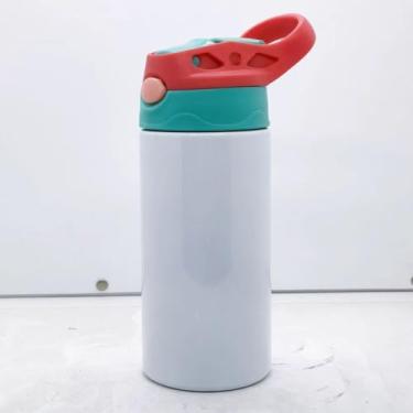 Imagem de Garrafas Térmicas Infantis com Tampa Flip, Aço Inoxidável, 350ml, Escolar, Criança, Suco, Agua, Com Adesivos, Parede Dupla, Garrafinha Com Canudo e Trava, Premium STECRIS (turquesa com rosa)