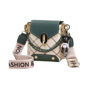 Imagem de Bolsa Transversal Feminina De Couro Com Padrão Diamante E Corrente Par
