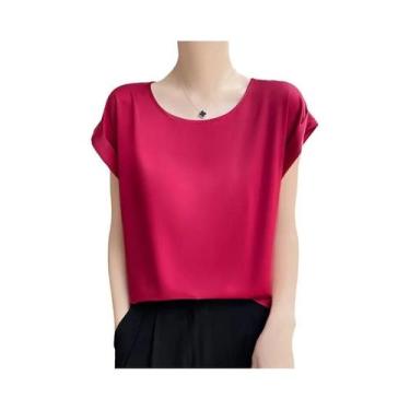 Imagem de Camisola Feminina De Seda Com Decote Redondo, Blusa Solta De Cetim Sem