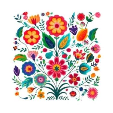 Imagem de Arte De Parede Em Canvas Com Bordado De Flores Coloridas, Ponto Cruz F