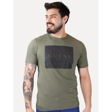 Imagem de Camiseta Guess Masculina Los Angeles Rubber Logo Block Verde-Masculino