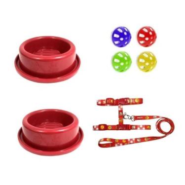 Imagem de Kit 2 Comedouros, 4 Bolinhas E 1 Peitoral - Vermelho. - Nica pet