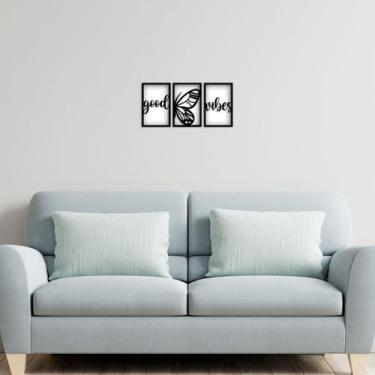 Imagem de 3 Quadros Good Vibe Em Alto Relevo 32X65Cm Decorativo - JABB