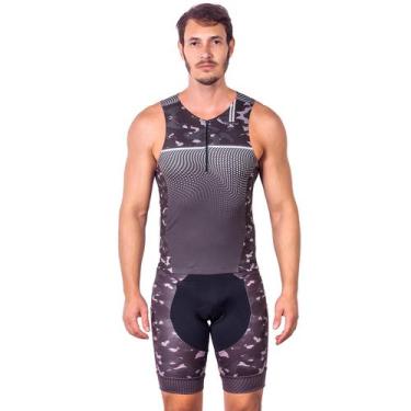 Imagem de Kit triathlon top sem mangas e bermuda elite camuflado uv 50+ kauna