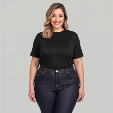 Imagem de Camiseta Feminina Plus Size 100% Algodão Gola Redonda Manga Oversized 