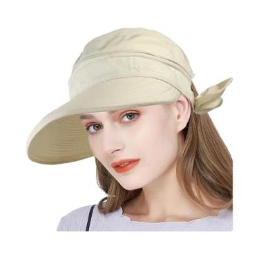 Imagem de Boné Viseira Dobrável Aba Larga Feminina, Chapéu de Sol Praia Anti-UV,