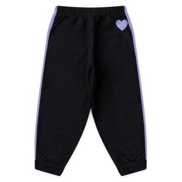 Imagem de Calça Inverno Menina Preto em Moletom com Friso Sobreposto Coração - M