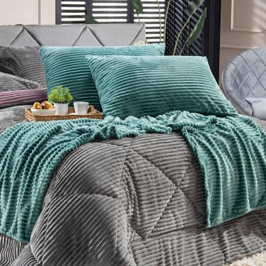 Imagem de Kit De Peseira Canelada Denver C/ Fronhas 03 Peças - Tecido Canelado Mantinha Cor Verde