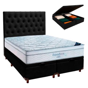 Imagem de Cama Box Bau Preto+colchão Casal Freedom Ortobom Com Cabeceira