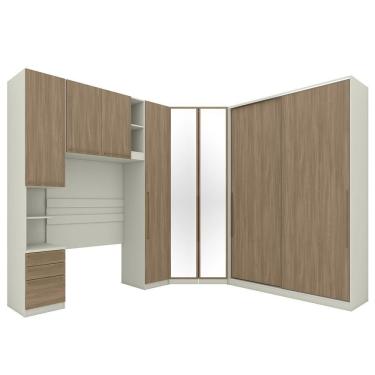 Imagem de Quarto Modulado Solteiro Seletto 5 Peças Areia-jequitibá Com Espelho - Móveis Henn Areia-jequitibá