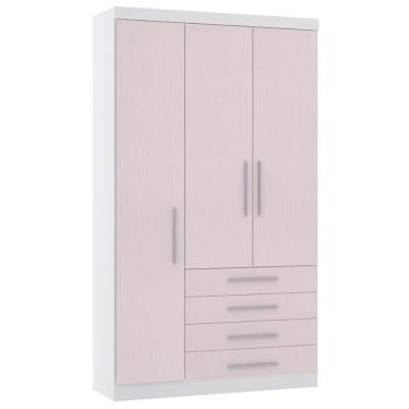 Imagem de Guarda Roupa 132cm 3 Pts E 4 Gavetas Alpes Luciane Móveis Branco Pf-rosa Pf