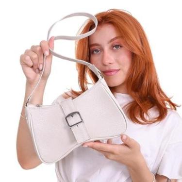 Imagem de Bolsa Feminina Transversal Maria Milão Baguete Fivela Off-White-Feminino