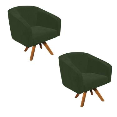 Imagem de Kit 2 Poltronas Decorativas Stella Giratória Couro Sintético Verde D`Rossi