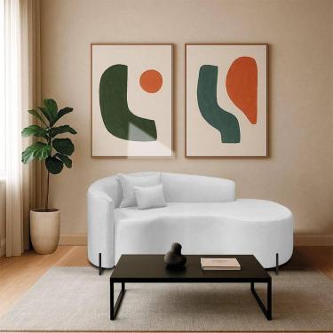 Imagem de Divã Recamier Curvo Sala De Estar Recepção 200cm Pés Metal Preto Lado Direito Bouclé Branco