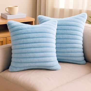 Imagem de Kit 2 Capas de Almofada Pelúcia Luxo Soft Wave Decoração Azul Bebê Sof