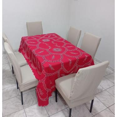 Imagem de Toalha De Mesa 6 Lugares Bordado Rechilieu 225x150 Vermelha - Nordesul