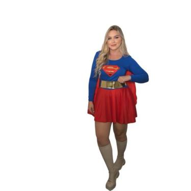 Imagem de Fantasia Cosplay Feminina Festa Aniversário Super Girl Adulto - NoBran