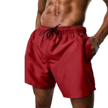 Imagem de Short Tactel Masculino Praia Liso com Bolsos Cós Elástico Cordão Ajustável-Masculino