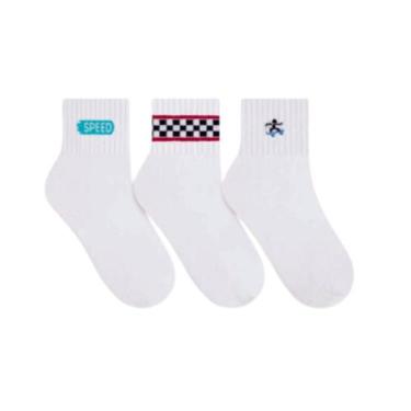 Imagem de Kit Com 3 Pares De Meias Esportiva Juvenil Selene, 34 a 38, Branco