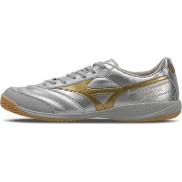 Imagem de Chuteira futsal mizuno morelia sala pro masculina, Prata e dourado, 42