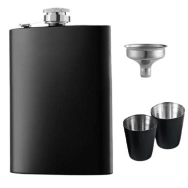 Imagem de Kit Cantil De Bolso 226.4ml Porta Bebidas 1 Mini Fúnil 2 Copos Cachaça
