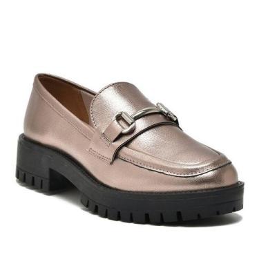 Imagem de Sapato Mocassim Loafer Via Marte 083-004 Feminino, Marrom metalizado, 