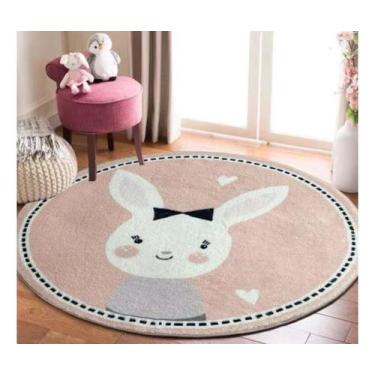 Imagem de Tapete Infantil MACIO Circular Infantil Coelhinha Rosa Menina ANTIDERR