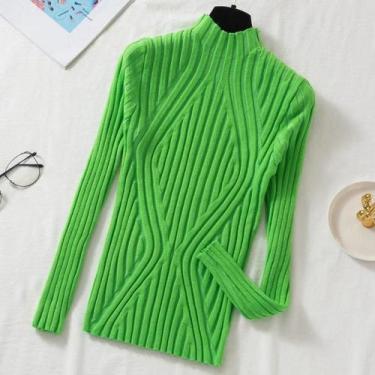 Imagem de Suéter Feminino Slim Fit De Tricô Gola Alta Pulôver Manga Longa Outono