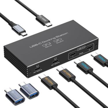 Imagem de Hub USB-C JCYMELE 6 em 1 com Dupla Saída 4K 120Hz Thunderbolt e PD 100