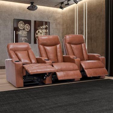 Imagem de Poltrona Sala de Cinema Califórnia Elétrica Reclinável com Aquecimento Massagem Caramelo Gran Belo
