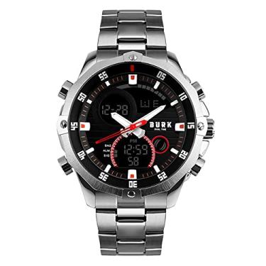 Imagem de BURK 1146 relógios masculinos moda relógio de pulso analógico digital aço inoxidável à prova d'água masculino quartzo esportivo, Prata, Digital