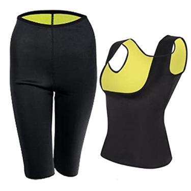 Imagem de Colaxi Sauna Ternos Meninas Espartilho Neoprene Regata e Calças para Yoga Queimador Exercício Academia, Preto, M