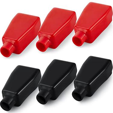 Imagem de Tampas de terminal de bateria para isolamento de terminal de bateria, capas de cabo positivas e negativas em vermelho e preto para carros de barcos (6 peças)