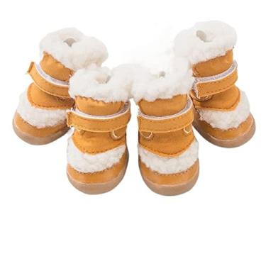 Imagem de YUEMOL Botas para cães 4 peças de sapatos de inverno para cachorros, ursinhos de pelúcia antiderrapantes e quentes, botas de neve para pés de cachorro pequenos (Color : B, Size : 4#)