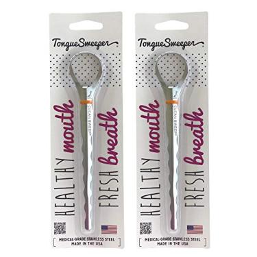 Imagem de Tongue Sweeper Limpador de língua de aço inoxidável de grau médico modelo T com cabeça de limpeza mais larga, reduz o mau hálito e melhora o sabor, preferido pelas principais escolas de odontologia, pode ser lavado na lava-louças (2 unidades)